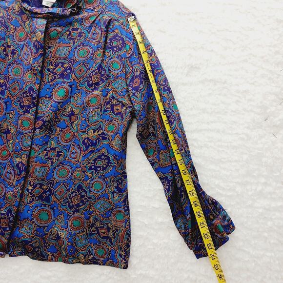 Pendleton Blouse Size 8 Blue Gold Paisley Boho Luxe Art Teacher Witchy Office - Picture 12 of 16